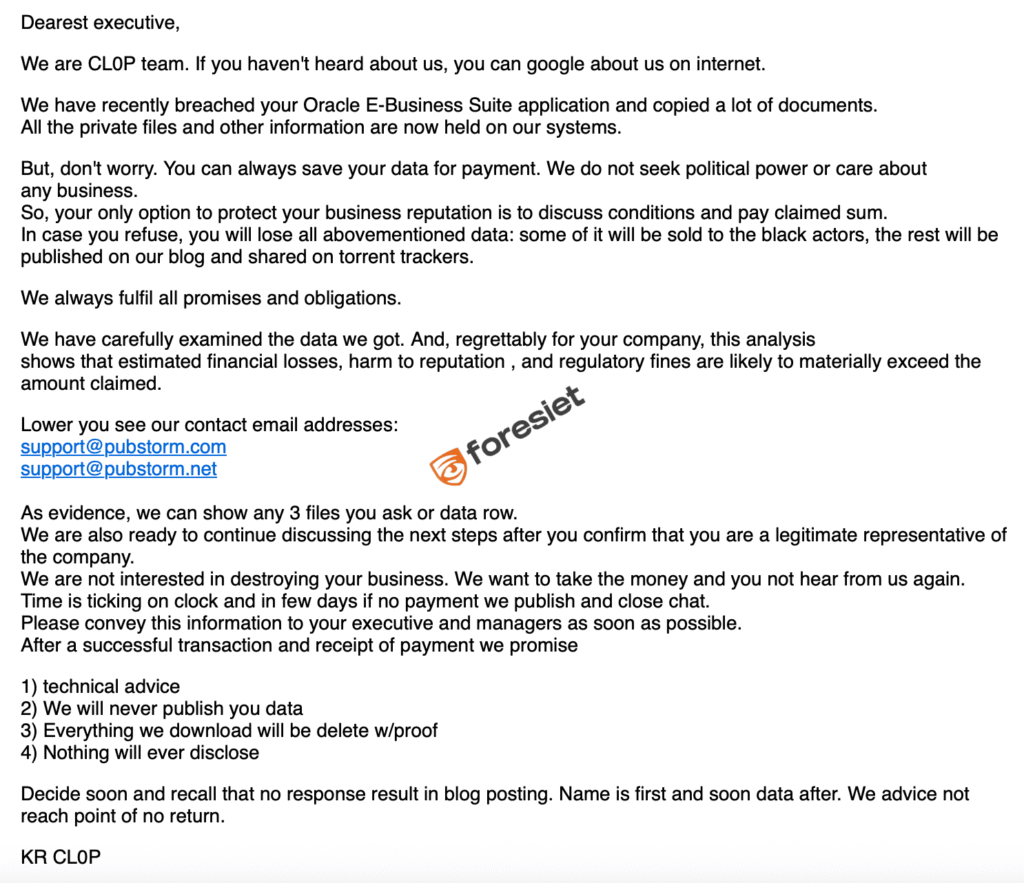 Email sent to victim organization screenshot