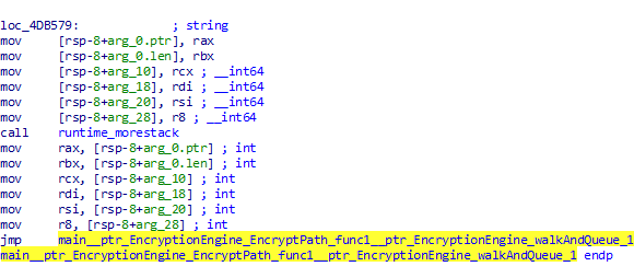 Disassembly of EncryptPath.func1 trampoline