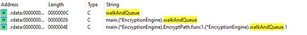 Strings view highlighting walkAndQueue