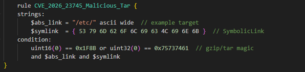 YARA rule-Monitor extraction logs for absolute linkpaths.